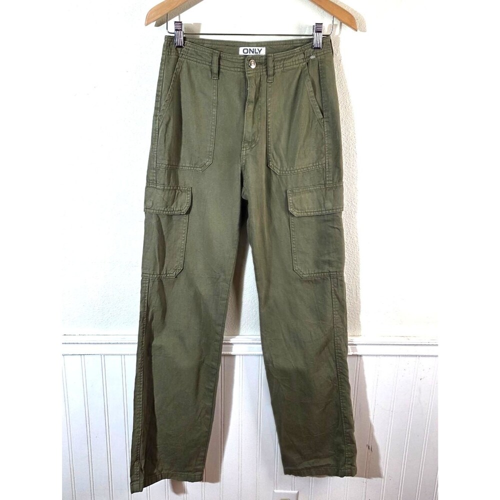 ONLY Blue Denim Womens Olive Green Cargo Pants Size S Utility Straight Leg